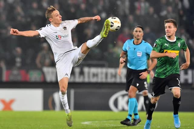 INCOMING: Barnsley's Austrian defender Marcel Ritzmaier, in action for Wolfsberg against  Borussia Moenchengladbach  the Europa League in Graz on November last year. Picture: Joe Klamar/AFP via Getty Images.