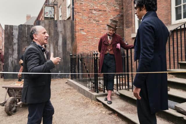 Armando Iannucci, director of the Personal History of David Copperfield, with actors Peter Capaldi and Dev Patel. The film has been nominated for a casting BAFTA. Picture: Screen Yorkshire.