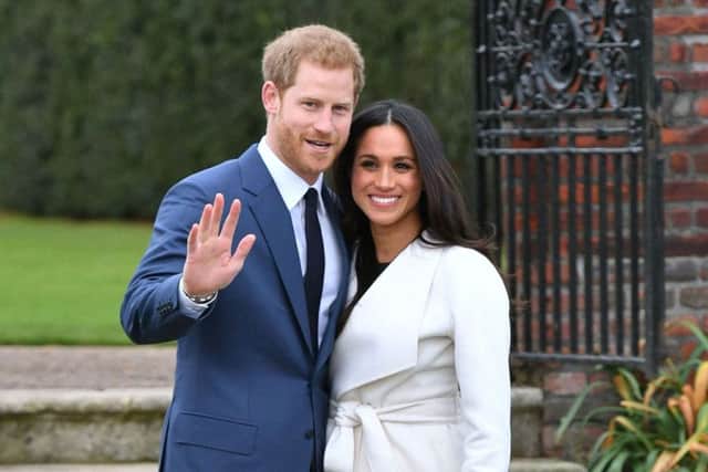Prince Harry and Meghan Markle on the day of their engagement.