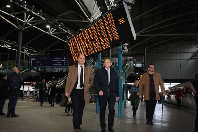 Northern Powerhouse Minister Jake Berry (left) and Grant Shapps, the Transport Secretary, at Leeds Station.