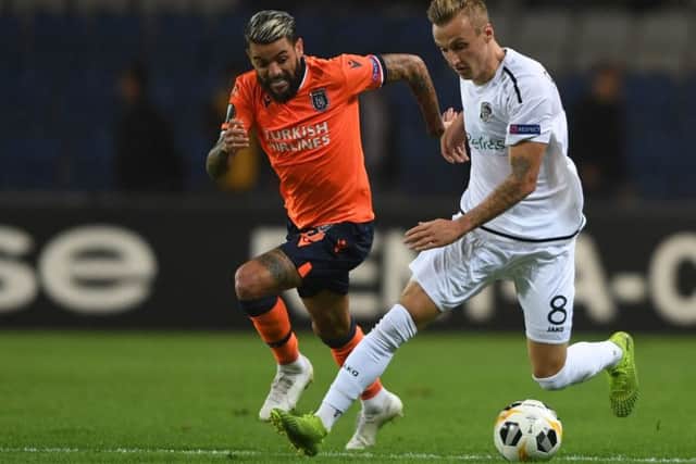 On the ball: Marcel Ritzmaier, right, in action for Wolfsberger against Instanbul Basaksehir in the Europa League earlier this season. (Picture: Getty Images)