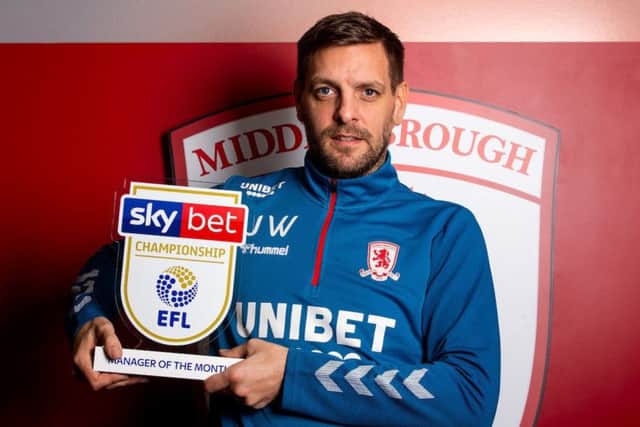 Jonathan Woodgate of Middlesbrough wins the Sky Bet Championship Manager of the Month award for December (Picture: Robbie Stephenson/JMP)