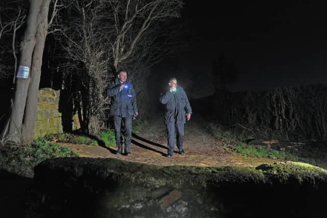 Police officers on night-time patrol in Yorkshire. Picture Tony Johnson.