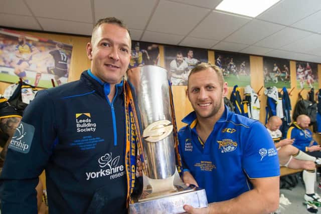 Rob Burrow, right, with Danny McGuire after winning another Grand Final with Leeds Rhinos in his last game before retiring in 2017. (Simon Wilkinson: SWPIX)