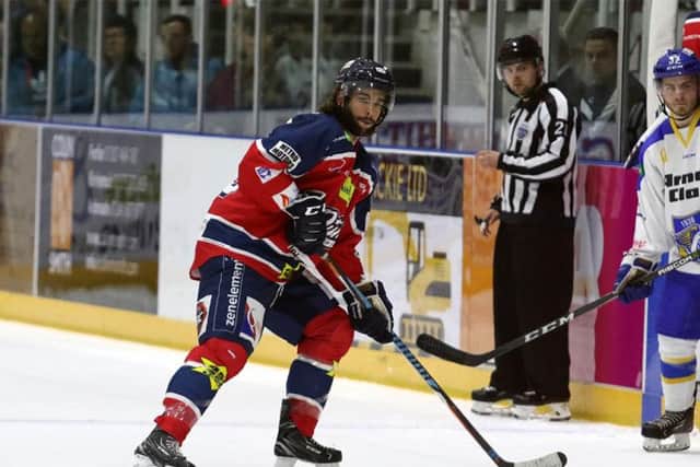 HELLO THERE: Matt Bissonnette, pictured in action for Dundee Stars in the EIHL last year, has joined Hull Pirates in time to face former Mancester team-mate Patrik Valcak in Hull on Sunday. Picture: Derek Black/EIHL.