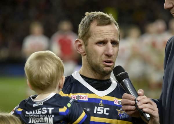 An emotional Rob Burrow thanks everyone. Picture: Steve Riding