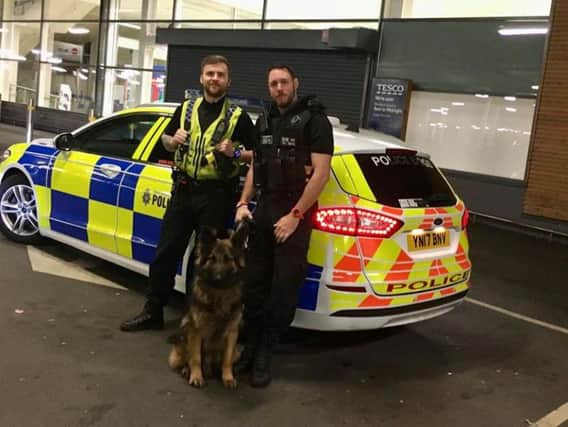 Police dog Bear was on duty in Rotherham on Saturday night when a call came through on his handler's radio to reports of a man wanted in connection to a breach of bail in the York Road area.