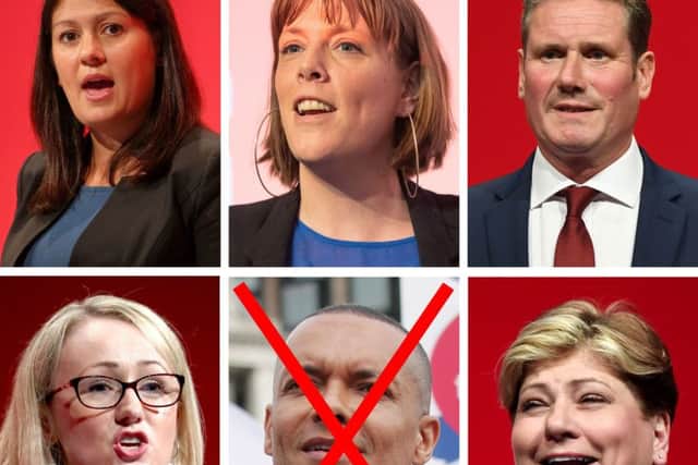 File photos of (left to right) Labour MPs Lisa Nandy, Jess Phillips, Keir Starmer, Rebecca Long-Bailey, Clive Lewis and Emily Thornberry.  Photo: PA/PA Wire