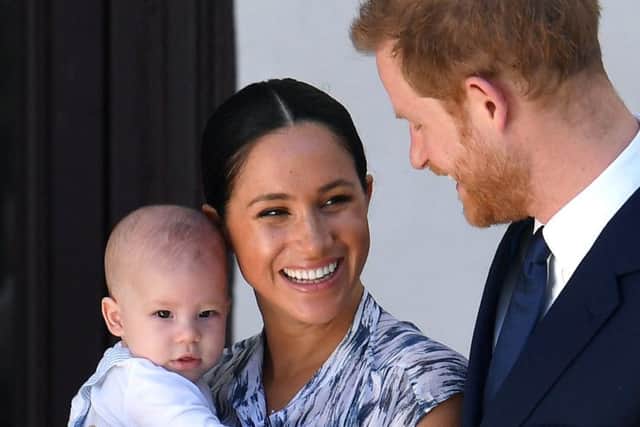 CAPE TOWN, SOUTH AFRICA - SEPTEMBER 25: Prince Harry, Duke of Sussex, Meghan, Duchess of Sussex and their baby son Archie Mountbatten-Windsor meet Archbishop Desmond Tutu at the Desmond & Leah Tutu Legacy Foundation during their royal tour of South Africa on September 25, 2019 in Cape Town, South Africa. (Photo by Toby Melville - Pool/Getty Images)