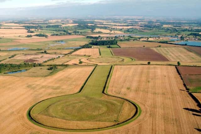 Thornborough Henges, with the most northerly henge concealed by woodland