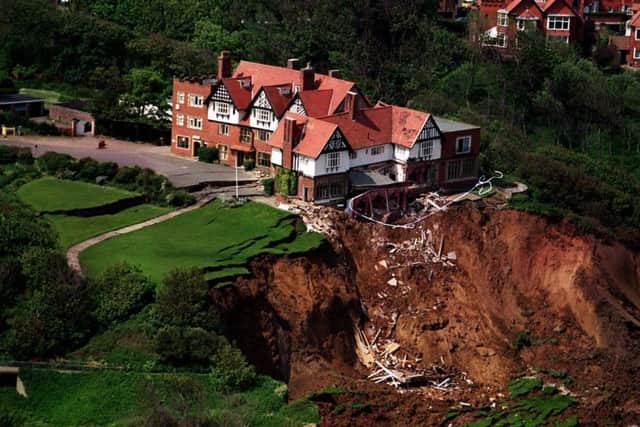 An aerial photo of the devastation when the Holbeck Hall hotel near Scarborough collapsed into the sea.