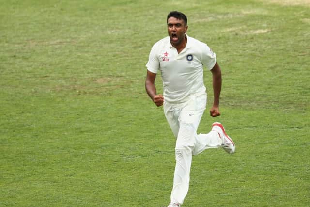 Ravi Ashwin bowling for India against Australia