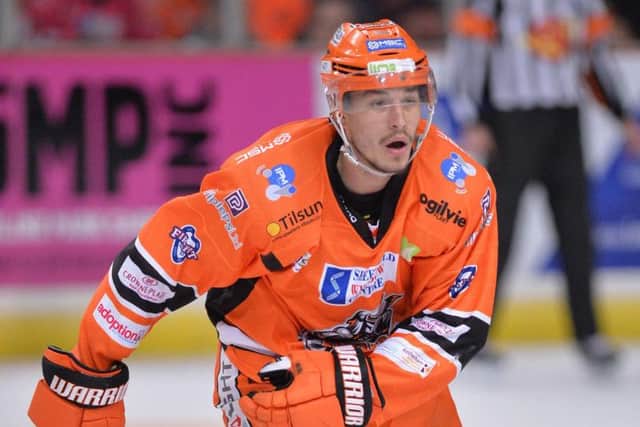DOUBLE DELIGHT: Tanner Eberle scored twice in the 5-1 win at Glasgow Clan in the first leg of the Challenge Cup semi-final. Picture courtesy of Dean Woolley.