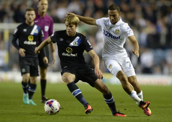 Martin Samuelsen battles with former Leeds striker Kemar Roofe in an EFL Cup game while he was on loan at Blackburn back in 2016. Picture: Bruce Rollinson