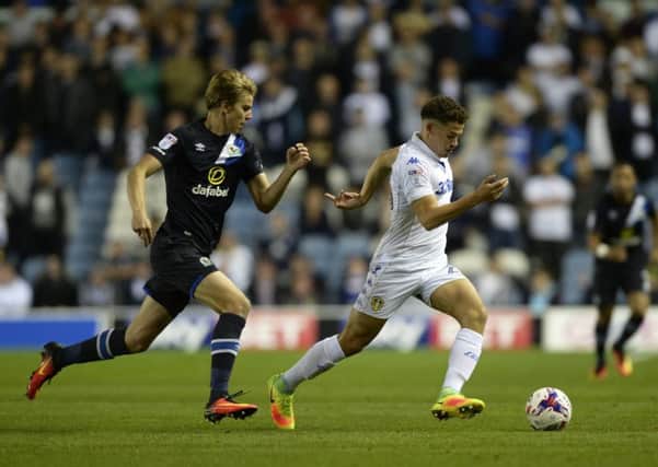 VERSATILE: Martin Samuelsen gives chase to Leeds United's Kalvin Phillips during an EFL Cup clash at Elland Road in 2016, when the midfielder was on loan at Blackburn Rovers. Picture: Bruce Rollinson