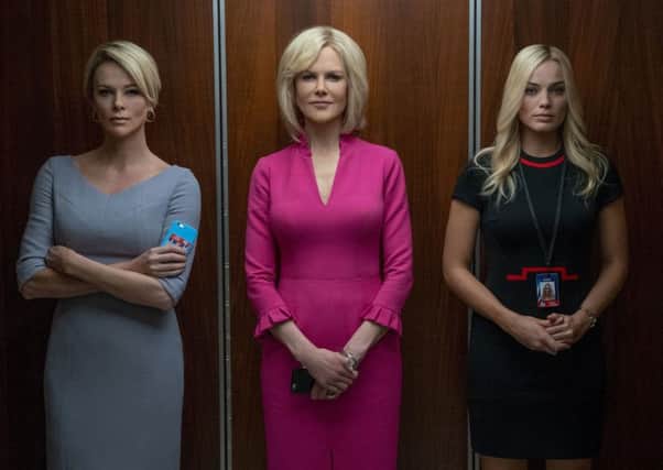 Pictured: (L-R) Charlize Theron as Megyn Kelly, Nicole Kidman as Gretchen Carlson and Margot Robbie as Kayla Pospisil in Bombshell. Picture: PA Photo/Lionsgate/Hilary B Gayle.