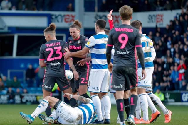 Kalvin Phillips gets a red card for his challenge on Geoff Cameron. Picture Bruce Rollinson