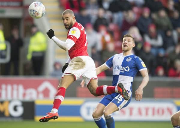 On target: Kyle Vassell heads home Rotherham's opener. Picture: Dean Atkins