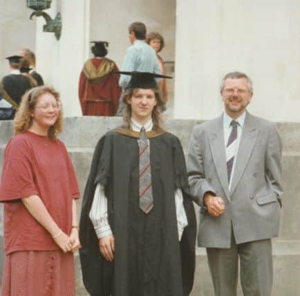 Giles with his parents graduating from Swnasea University in 1994
