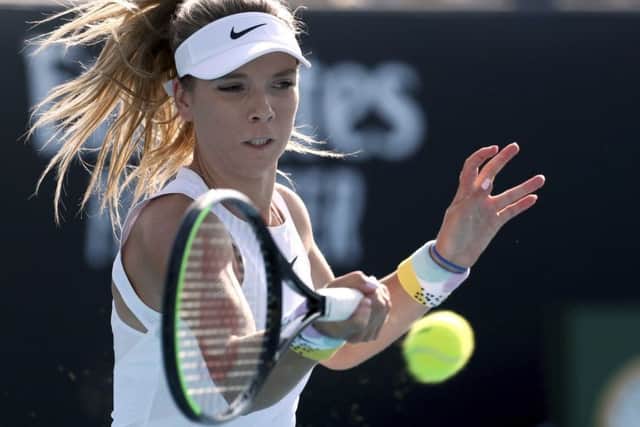 Exit: Britain's Katie Boulter makes a forehand return on the way to defeat against Elina Svitolina.
