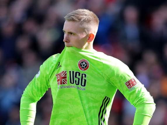 Dean Henderson, pictured after his mistake against Liverpool earlier this season. The keeper has produced an outstanding response since. PICTURE: SPORTIMAGE.