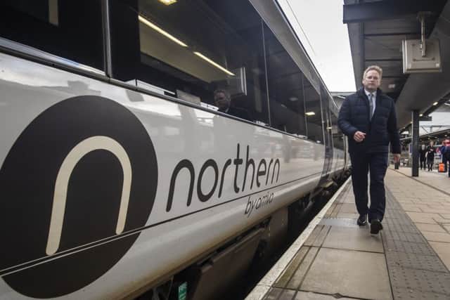 Transport Secretary Grant Shapps during a visit to Leeds Station.