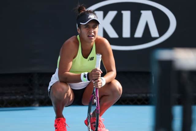END OF THE LINE: Heather Watson reacts after a point against Belgium's Elise Mertens in their second round singles match in Melbourne. Picture: David Gray/AFP via Getty Images)