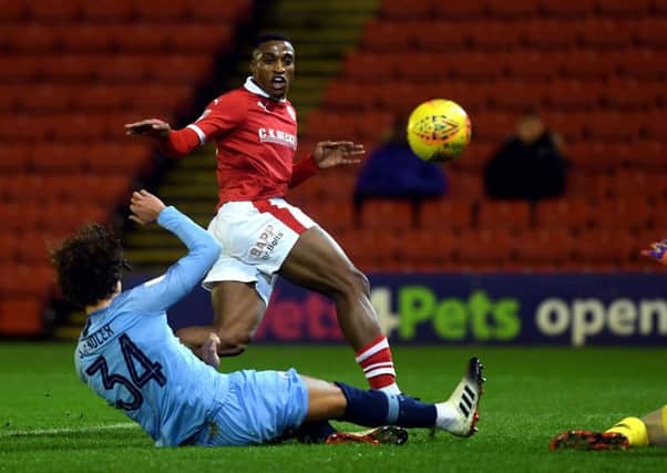 Barnsley's Victor Adeboyejo, seen in action against Manchester CIty in 2018. 
Picture: Jonathan Gawthorpe.