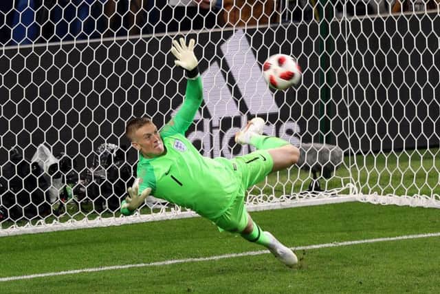 DOUBTFUL: England goalkeeper Jordan Pickford saves a penalty from Colombia's Carlos Bacca during the FIFA World Cup 2018, round of 16 match at the Spartak Stadium, Moscow. Picture: Aaron Chown/PA