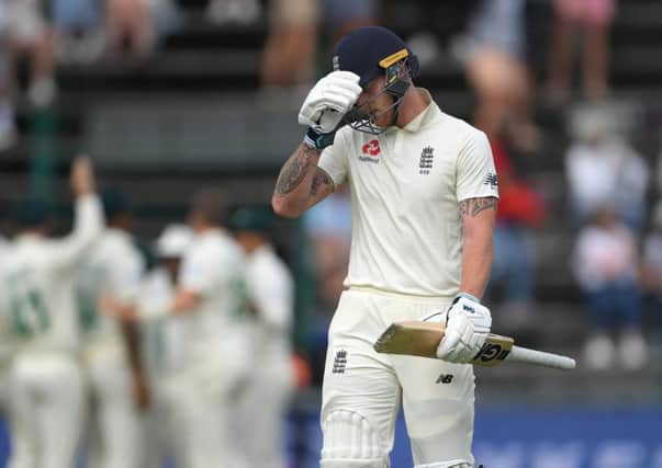 England batsman Ben Stokes reacts after being dismissed during Day One of the Fourth Test between South Africa and England at The Wanderers on January 24, 2020 in Johannesburg, South Africa. (Picture: Stu Forster/Getty Images)
