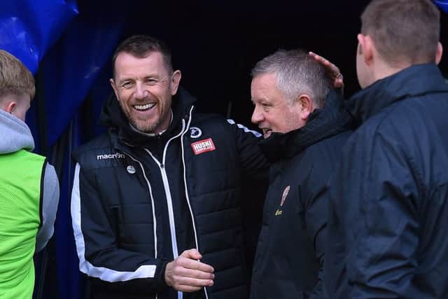 Millwall manager Gary Rowett with Sheffield United's Chris Wilder at The Den, London. Picture: Robin Parker/Sportimage
