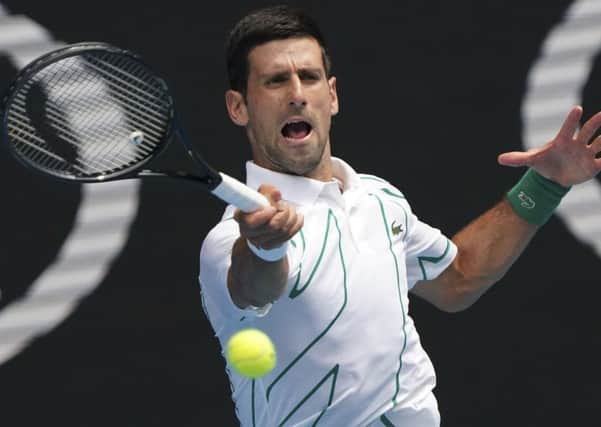 Serbia's Novak Djokovic makes a forehand return to Diego Schwartzman. Picture: AP/Lee Jin-man