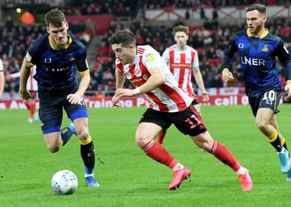Sunderland's Lynden Gooch threatens Doncaster Rovers in Friday's 0-0 draw at The Stadium of Light.. Picture: Frank Reid.