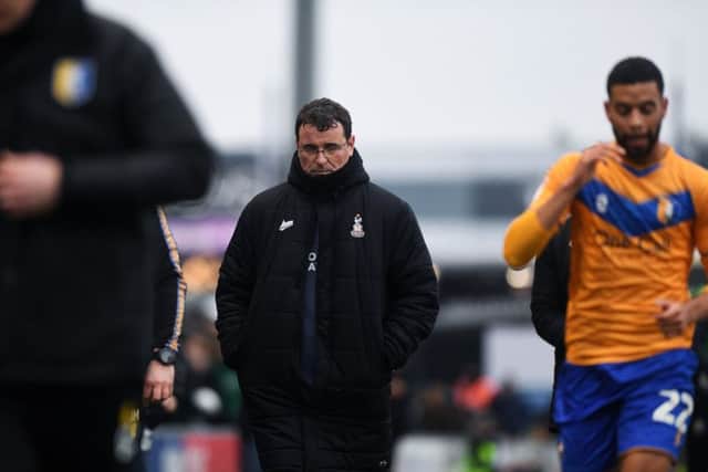 BAD DAY: Bradford City's manager Gary Bowyer at Field Mill on Saturday. Picture: Jonathan Gawthorpe.