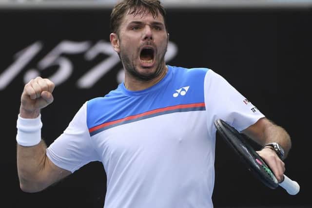 Switzerland's Stan Wawrinka celebrates during his fourth round singles match against Russia's Daniil Medvedev in Melbourne. Picture: AP/Andy Brownbill