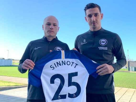 Brighton & Hove Albion are among clubs donating shirts in memory of Jordan Sinnott, who died at the weekend. Pictured left is Aaron Mooy, on loan to the club from Huddersfield Town where Mr Sinnott started his career.
