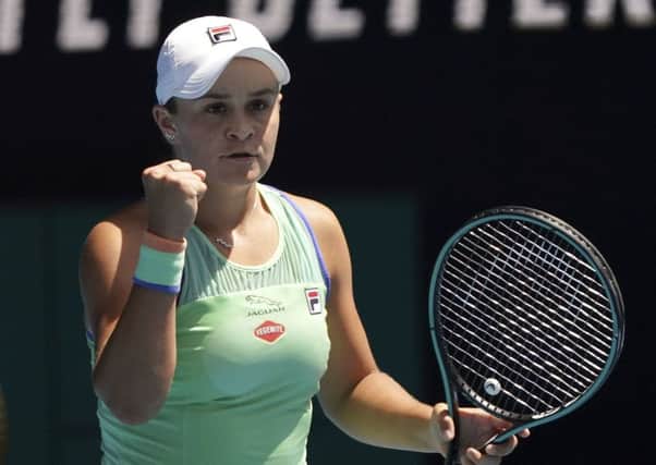 Australia's Ashleigh Barty reacts after defeating Petra Kvitova in their quarter-final match at the Australian Open. Picture: AP/Lee Jin-man