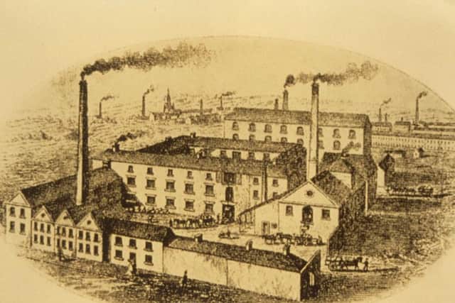 Etching of the mill that started the business.