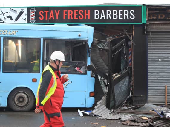 The scene of the bus crash in Sheffield. PA photo.
