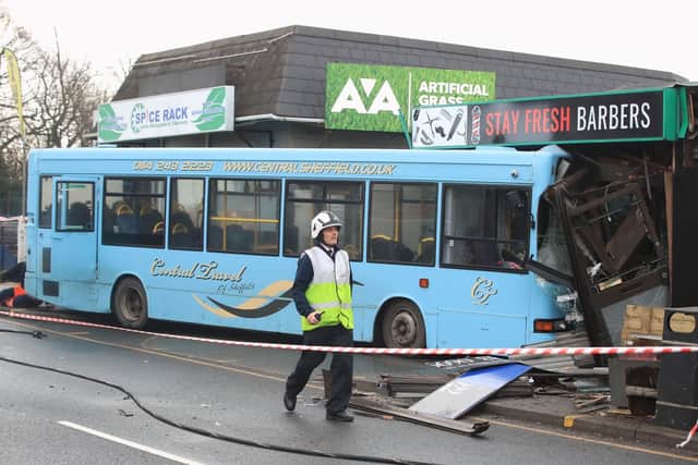 The scene of the bus crash in Sheffield. PA photo.