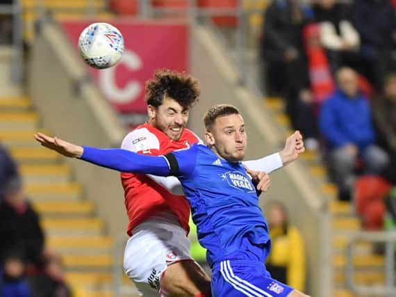 Matt Crooks wins a header during Rotherham United's League One victory over Ipswich Town. Picture: Keith Turner