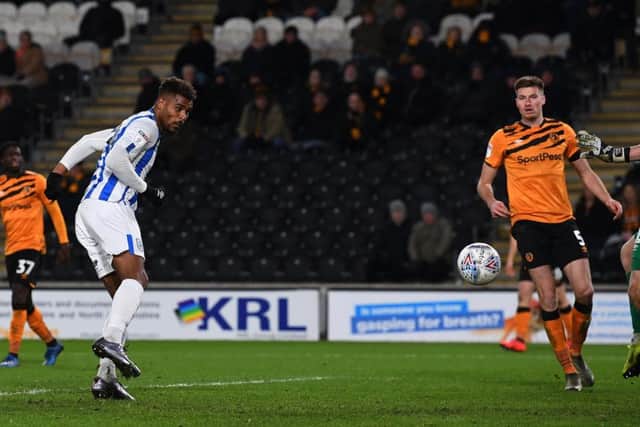 Huddersfield's Steve Mounie wins the game against Hull (Picture: Jonathan Gawthorpe)