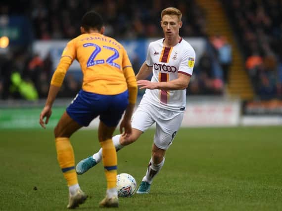 Eoin Doyle, pictured in his last outing for Bradford City at Mansfield Town. PICTURE: JONATHAN GAWTHORPE.