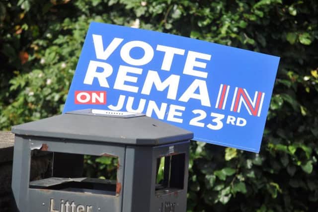 A Remain placard seen discarded in a bin in Leeds the day after the EU referendum in June 2016