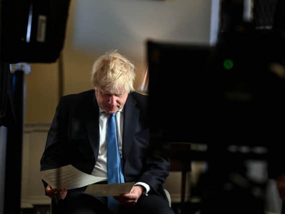Boris Johnson recording his Brexit address to the nation. Photo: Downing Street