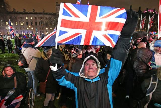 Brexiteers mark the UK's departure from the EU last night. Pic: PA