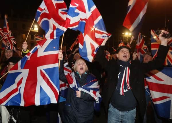 Leave supporters celebrate Britain's departure from the EU.