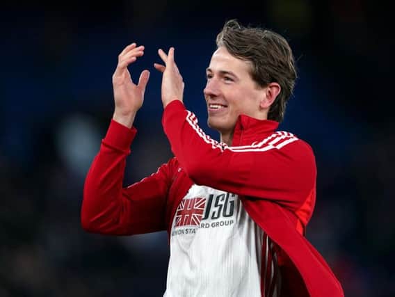 Sander Berge acknowledges the Sheffield United supporters after his debut at Crystal Palace