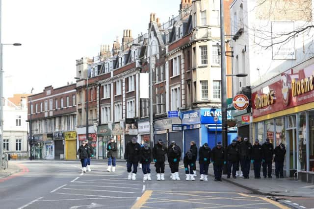 Police activity at the scene following the terror attack in Streatham High Road, south London by Sudesh Amman, 20, who was shot dead by armed police following what police declared as a terrorist-related incident.
