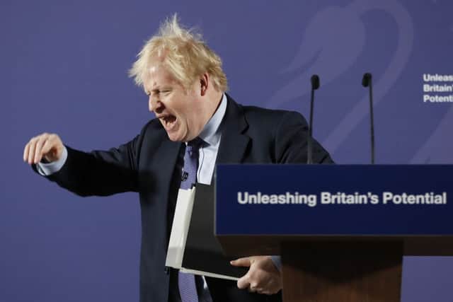 Boris Johnson delivers his speech entitled 'Unleashing Britain's Potential'.